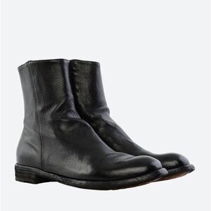 Officine Collective Italian Black Leather Ankle Boots with Side Zipper